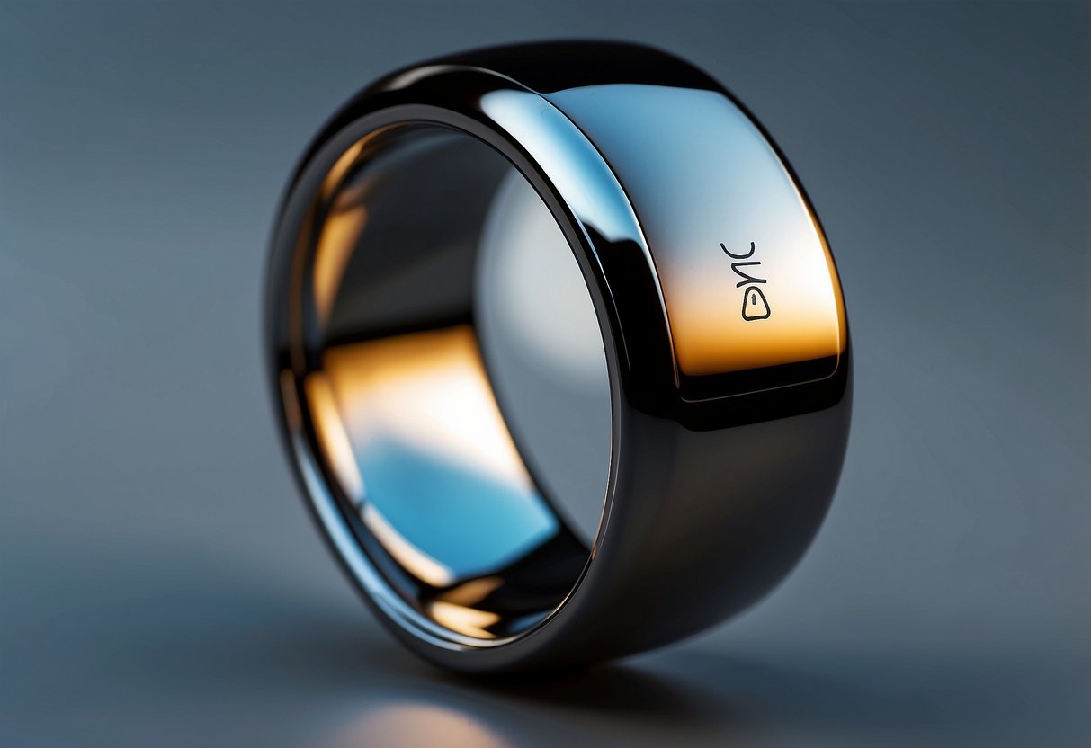 A sleek Oura Ring Gen 3 rests on a smooth surface, emitting a soft glow. Its advanced design suggests cutting-edge fitness tracking technology